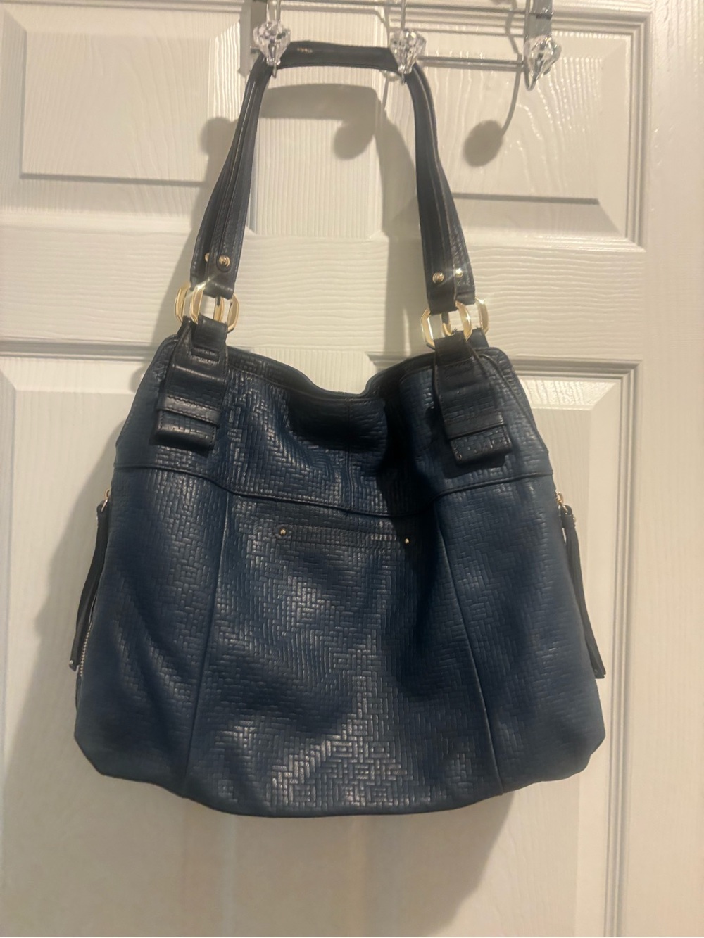 b. makowsky Navy Leather Shoulder Bag with Gold Hardware - Picture 2 of 10